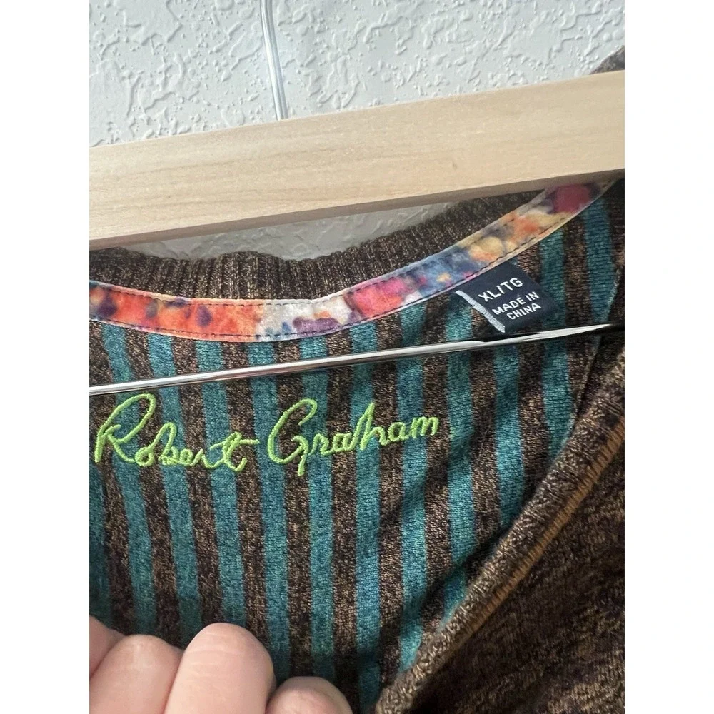 Robert Graham Men's Olive Green Long Sleeve Crew‎ Neck Sweater - Size XL